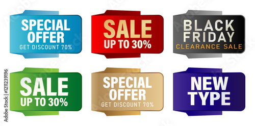 label sale price tag with six different colors on isolated white backgrounds for Special offer discount poster, flyer, advertisement, billboard agency advertising, information graphic template element