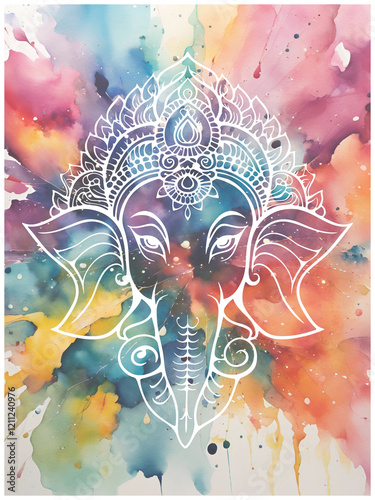 Lord Ganesha Digital Artwork with light watercolor background 