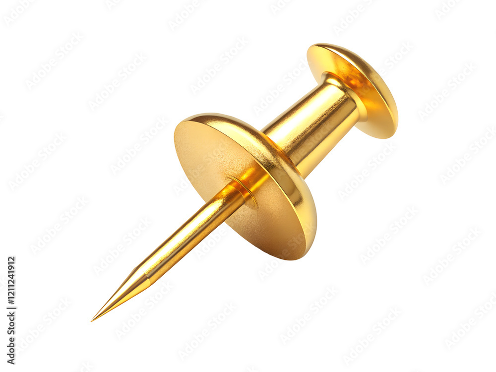 Golden push pin isolated pin icon render white background paper notice point location place cut out design Golden push pin isolated pin icon render white background paper notice point location place cut out design