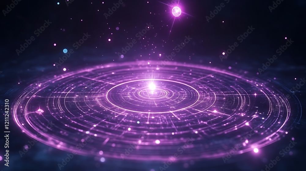 Obraz premium Abstract Cosmic Energy Circle Glowing Purple Lights