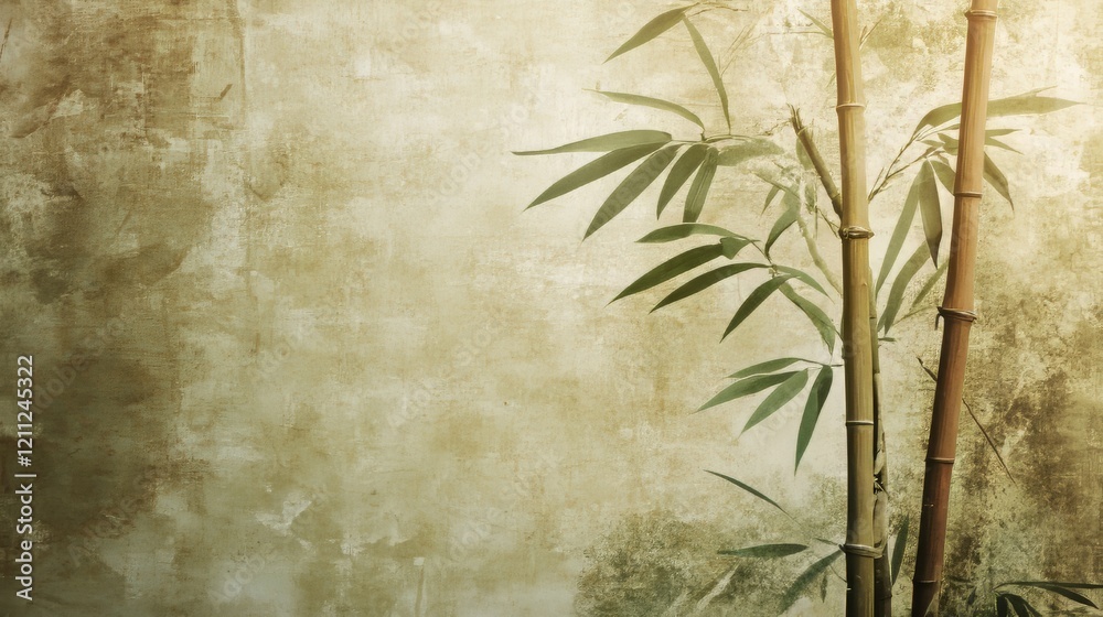 Bamboo stalks against textured wall Bamboo stalks against textured wall