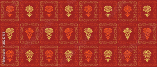 Indian traditional beautiful lotus floral pattern with Maroon color background seamless pattern for fabrics, textile , wallpaper, backdrop, ready for printing