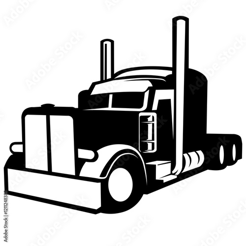Semi-truck cab black and white basic color block icon