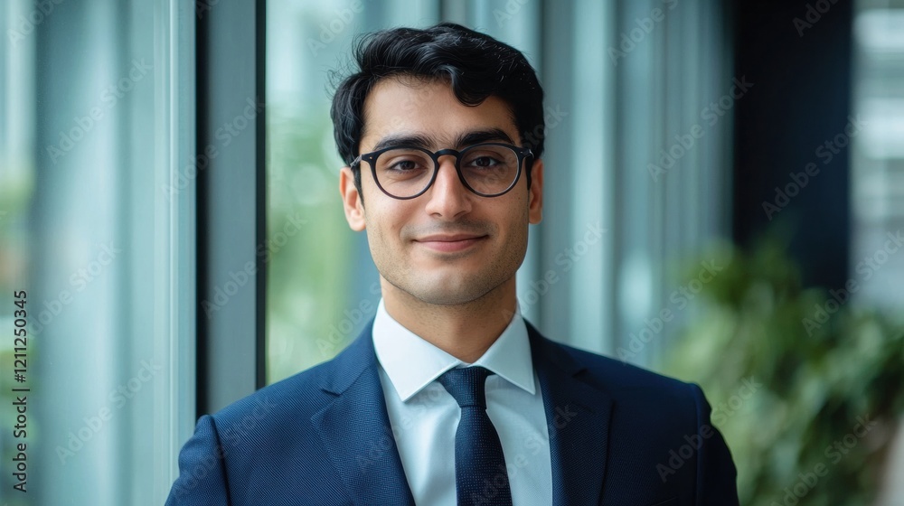 Confident Young Businessman Portrait Modern Office Confident Young Businessman Portrait Modern Office