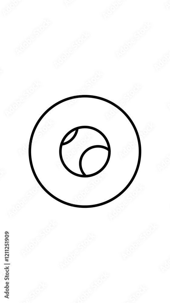Tennis ball black and white line icon vector illustration in a circle, for web use for sports, game, fun, vertical video animation, self drawing. Tennis ball black and white line icon vector illustration in a circle, for web use for sports, game, fun, vertical video animation, self drawing.