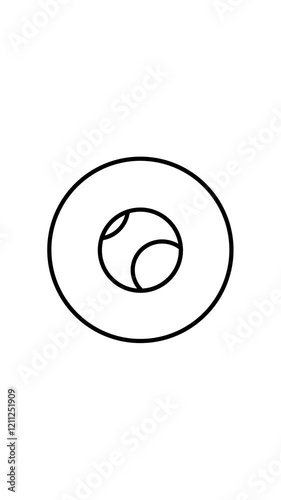 Tennis ball black and white line icon vector illustration in a circle, for web use for sports, game, fun, vertical video animation, self drawing.