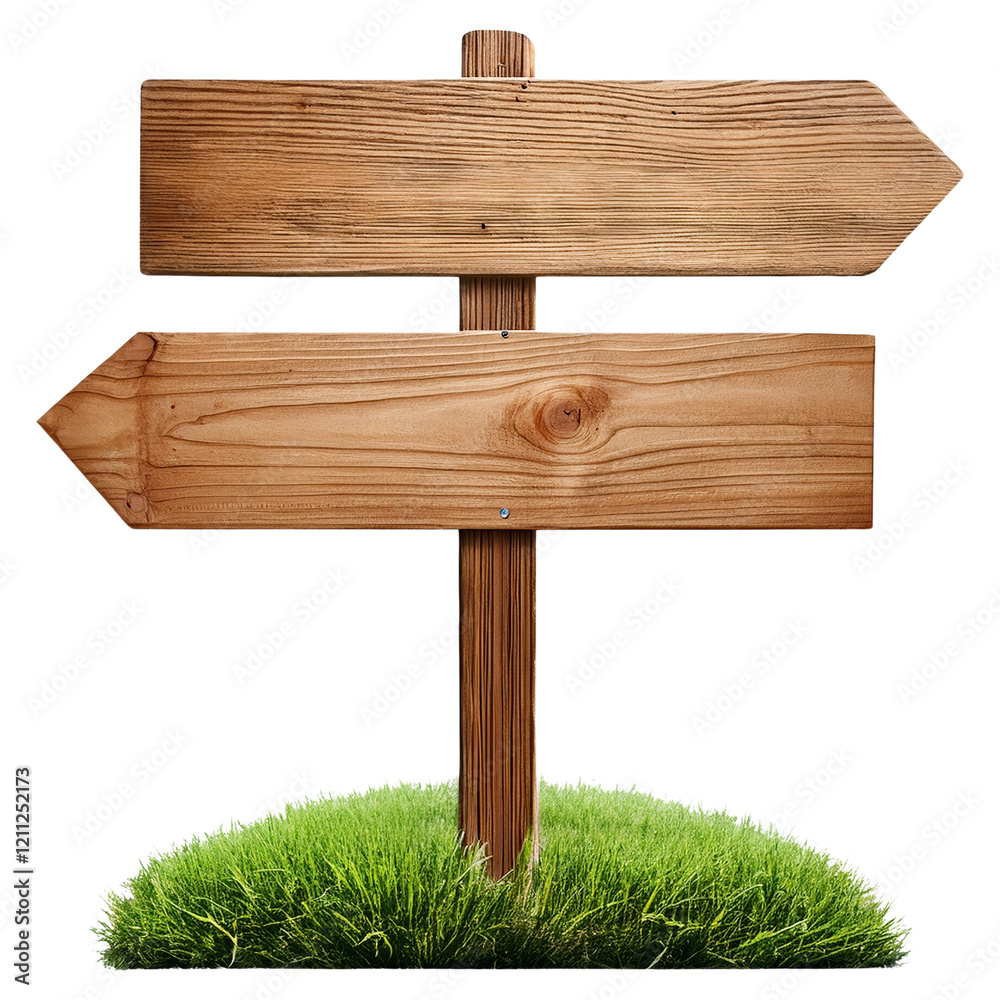 A wooden signpost with two arrows pointing in opposite directions A wooden signpost with two arrows pointing in opposite directions