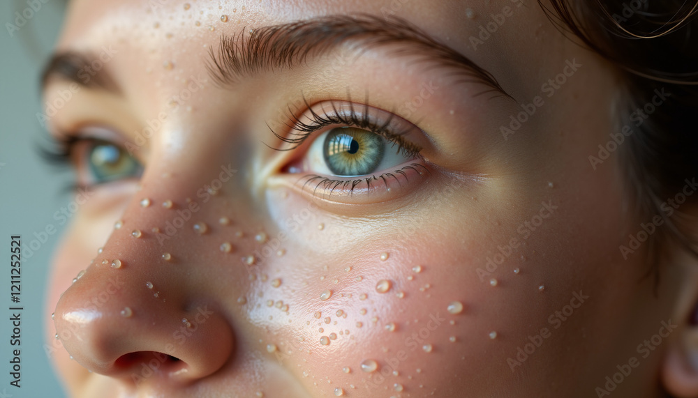 Fototapeta premium Portrait of a woman with freckles, Emerald Gaze and glowing skin,close-up