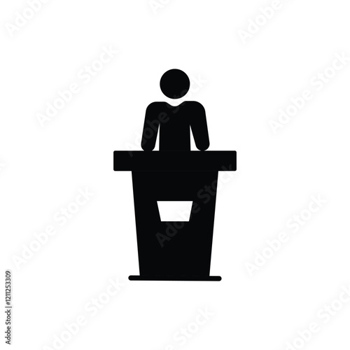 black thin line speaker podium. concept of award, report, briefing stand, teacher, stage, president, lecture, motivation. linear style trend modern logo