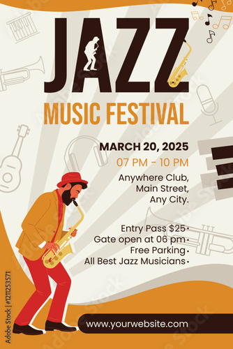 Jazz Concert Music Festival Poster Vector Illustration