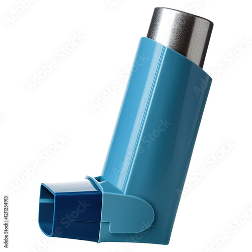A blue inhaler with a silver top