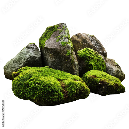 A bunch of mossy rocks are piled on top of each other