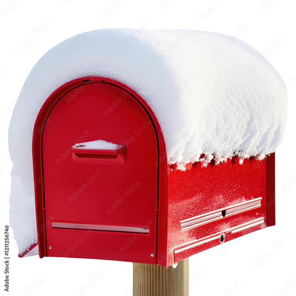 A red mailbox covered in snow A red mailbox covered in snow