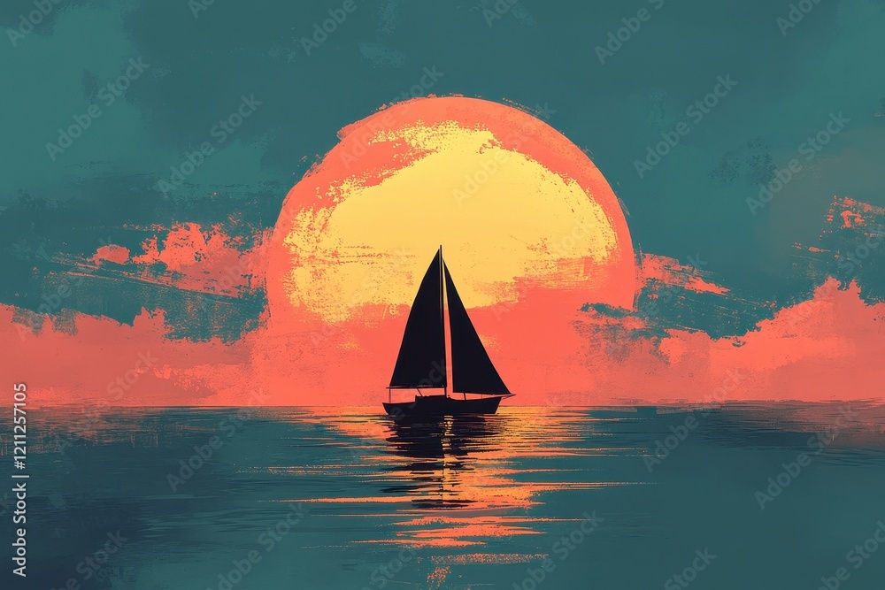 Naklejka premium Sailboat at Sunset Over Calm Ocean Waters