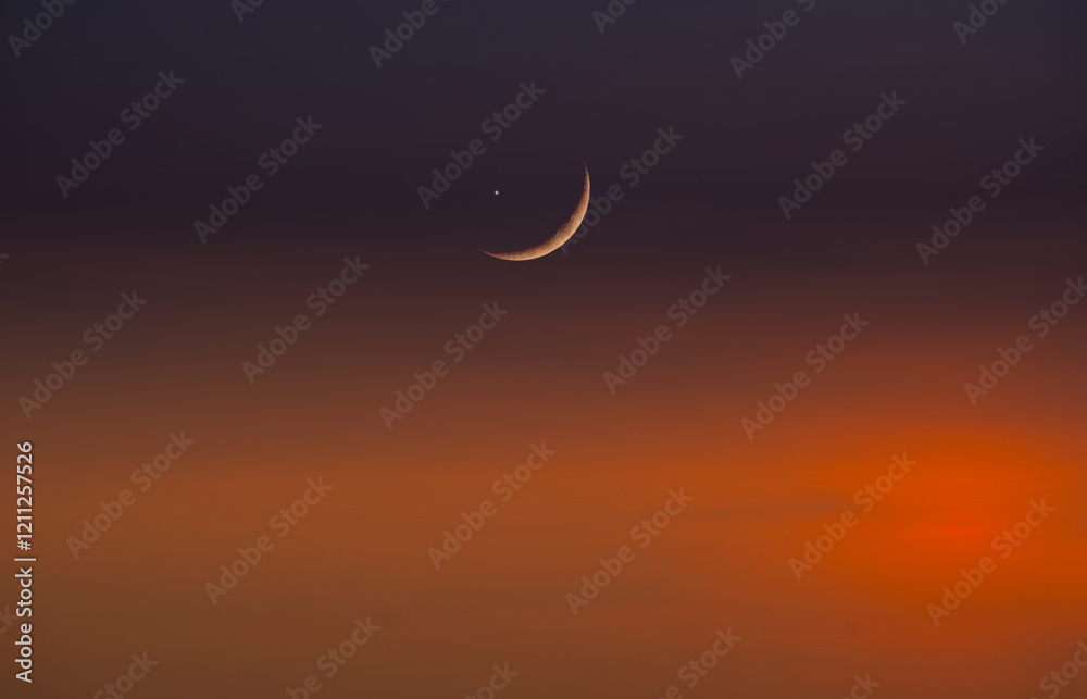Background night sky of with crescent moon,and stars .Background Greeting card for the holy month of Ramadan of islam Background night sky of with crescent moon,and stars .Background Greeting card for the holy month of Ramadan of islam