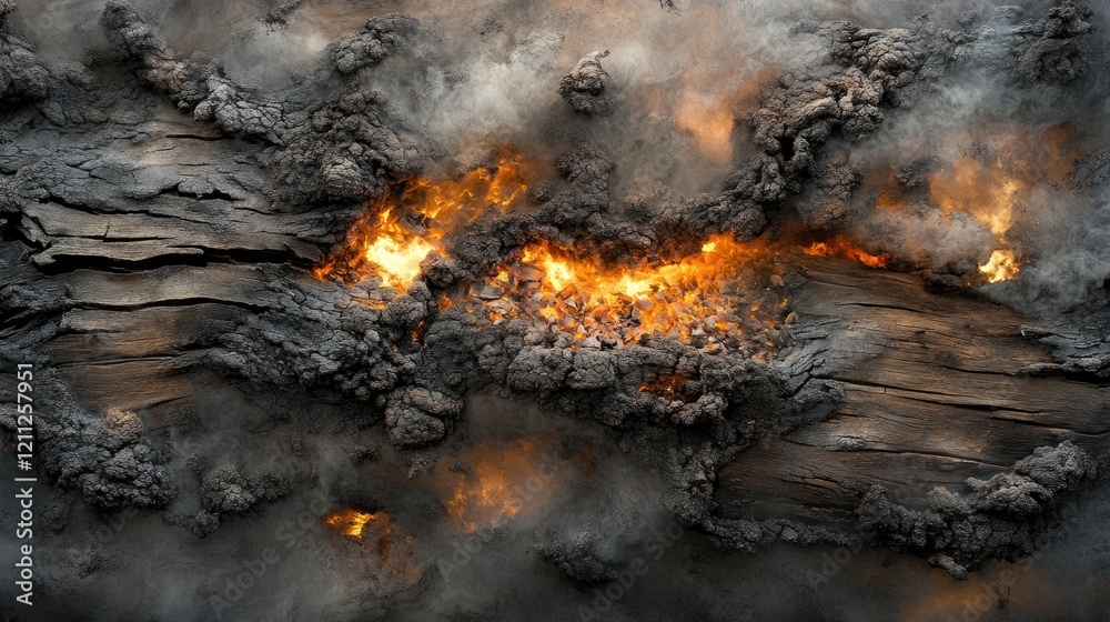 Fiery volcanic eruption with glowing lava and ash clouds Fiery volcanic eruption with glowing lava and ash clouds