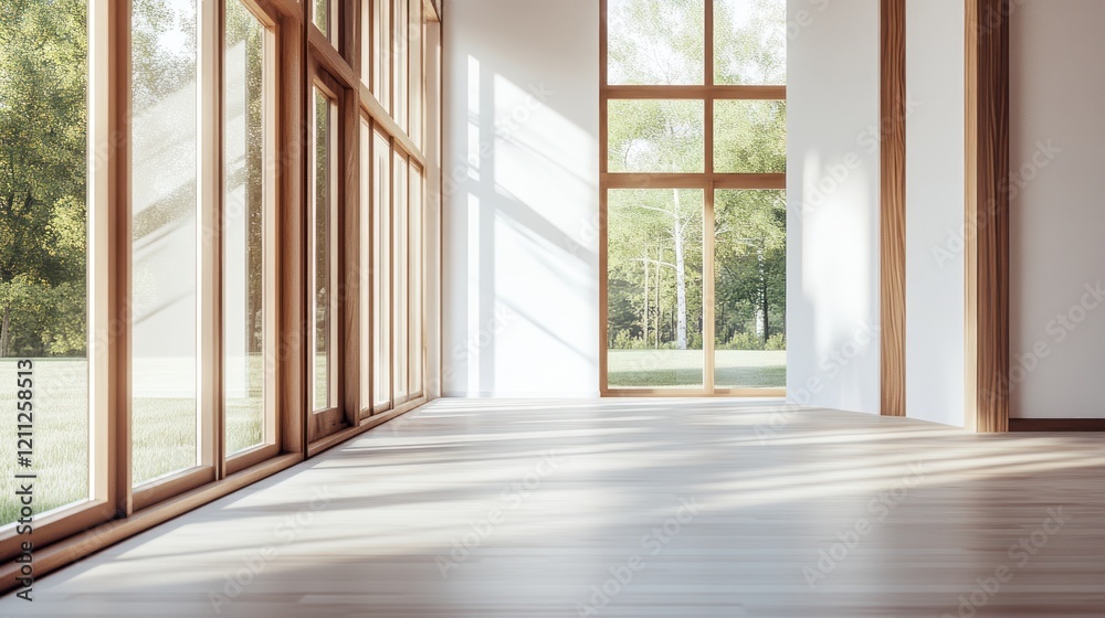 Sunlit Modern Room with Expansive Windows and Green Landscape Views Sunlit Modern Room with Expansive Windows and Green Landscape Views
