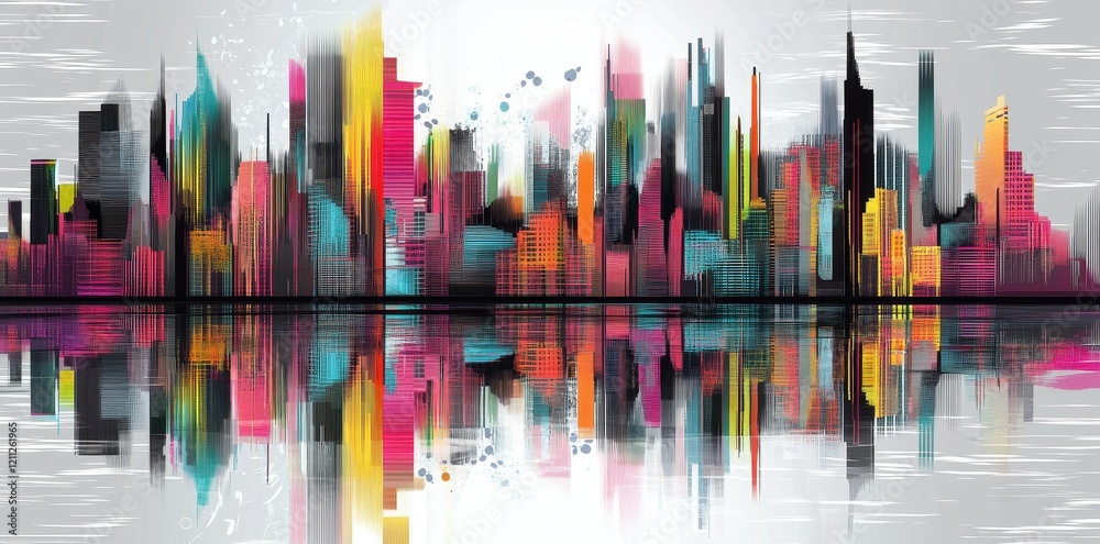 Obraz premium Abstract Cityscape Skyline Reflection Artwork