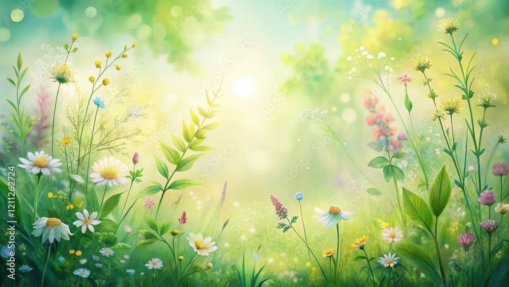 Fototapeta premium A Serene Meadow of Wildflowers Basking in Sunlight's Embrace, a Vivid Display of Nature's Beauty and Delicate Blooms