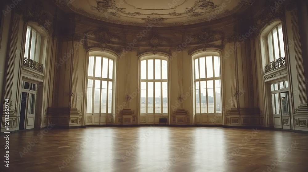 Elegant Room With Large Windows and Ornate Details Elegant Room With Large Windows and Ornate Details
