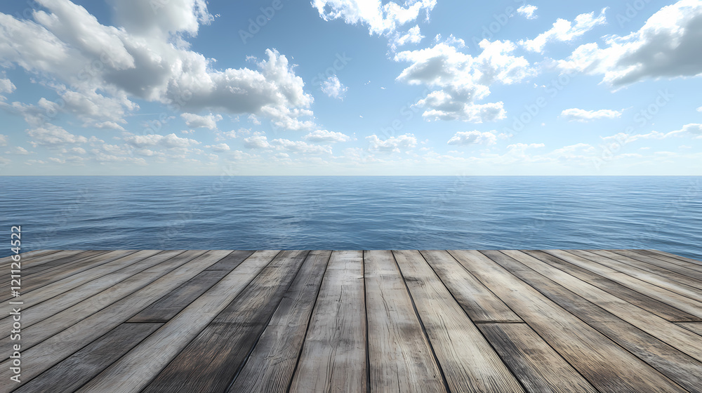 Serene ocean view from a wooden deck Serene ocean view from a wooden deck