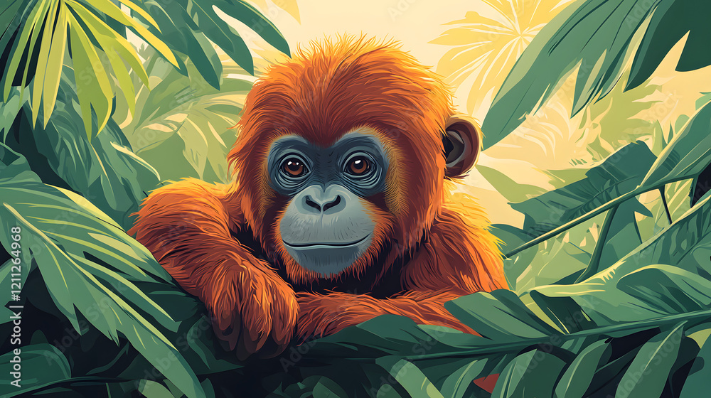 Obraz premium baby orangutan in the forest vector