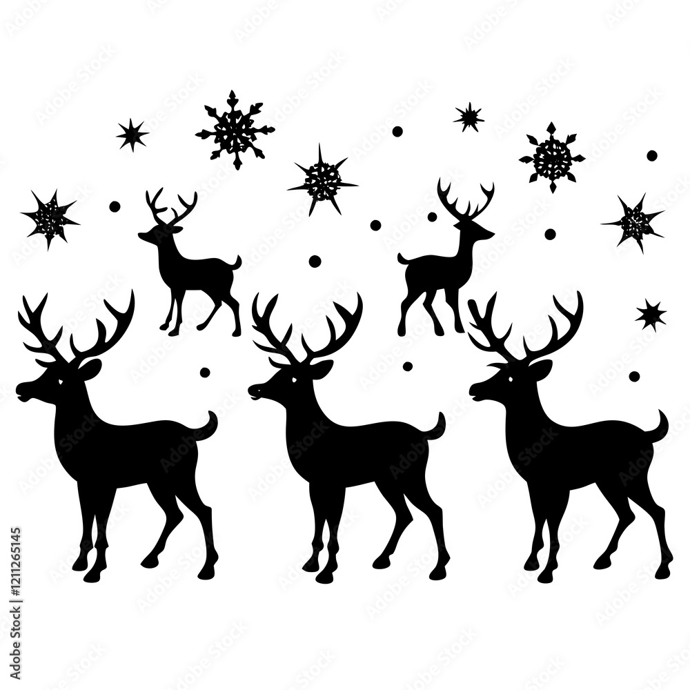 Fototapeta premium christmas reindeer set silhouettes on white background