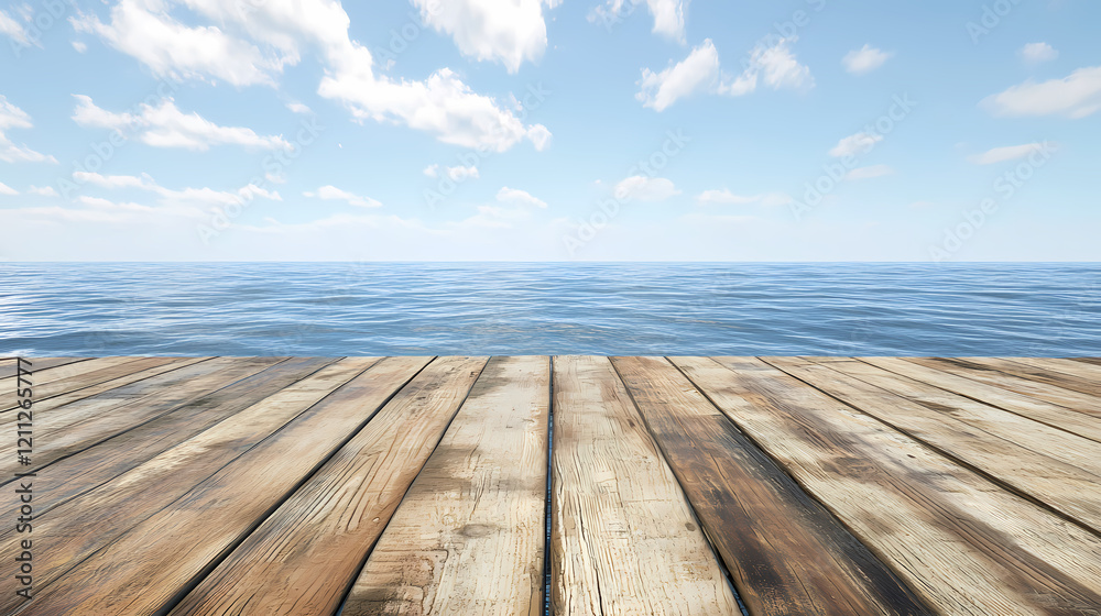 Serene ocean view from a wooden deck Serene ocean view from a wooden deck