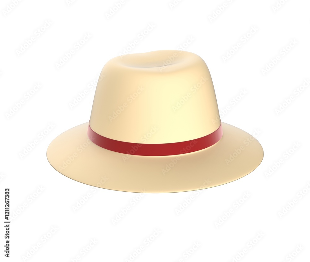 Classic Beige Hat with Red Ribbon on White Background, 3d rendering Classic Beige Hat with Red Ribbon on White Background, 3d rendering