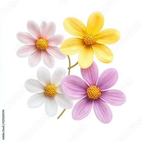Colorful flowers bouquet, white background, spring design