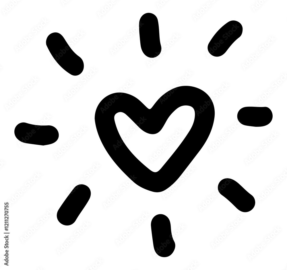 PNG Simple doodle heart with radiating lines, hand-drawn style, transparent background PNG Simple doodle heart with radiating lines, hand-drawn style, transparent background