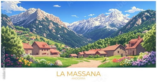 La massana Andorra Travel Poster Flat Illustration Print Decor Gift Canvas Wall Art photo