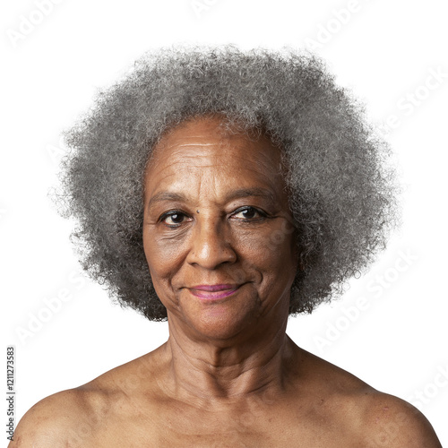 Portrait of a semi-nude senior African American woman overlay