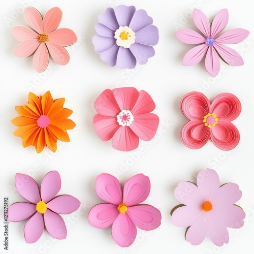 Wallpaper Mural Colorful paper flowers, craft, white background, spring Torontodigital.ca