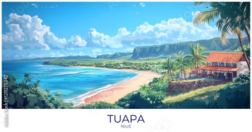 Tuapa Niue Travel Poster Flat Illustration Print Decor Gift Canvas Wall Art photo