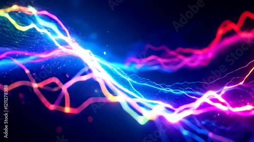 Abstract energy waves clashing, dark background, digital art, for tech designs