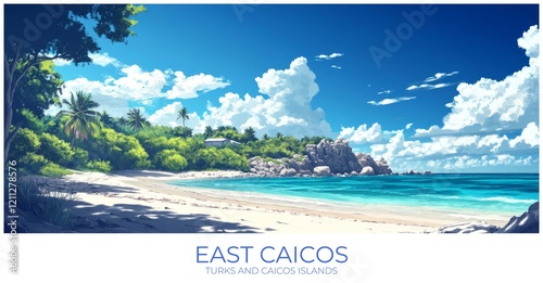 East caicos Turks and caicos islands Travel Poster Flat Illustration Print Decor Gift Canvas Wall Art photo