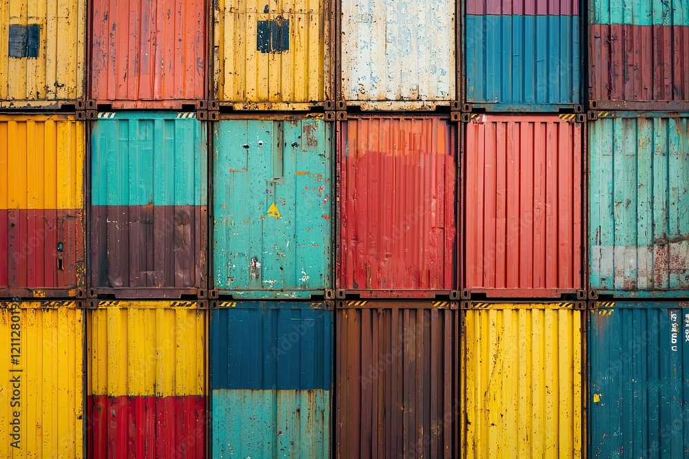 Fototapeta premium Stack of Cargo Containers at the docks for Logistic Import Export background