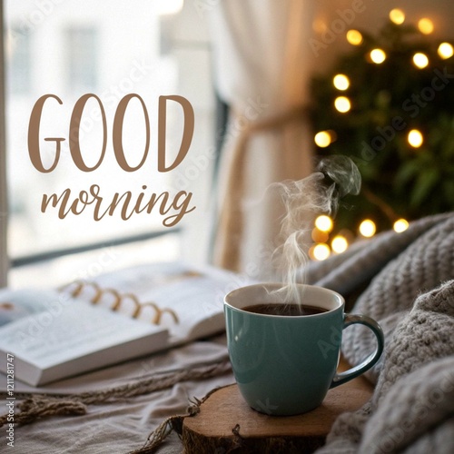 cup of coffee with good morning wish photo