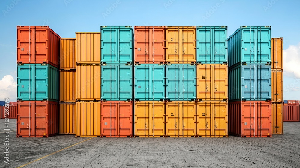 Fototapeta premium Stack of Cargo Containers at the docks for Logistic Import Export background