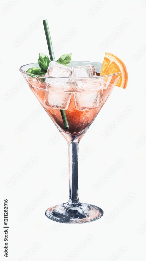 Refreshing Cocktail Martini with Ice Orange and Mint Refreshing Cocktail Martini with Ice Orange and Mint