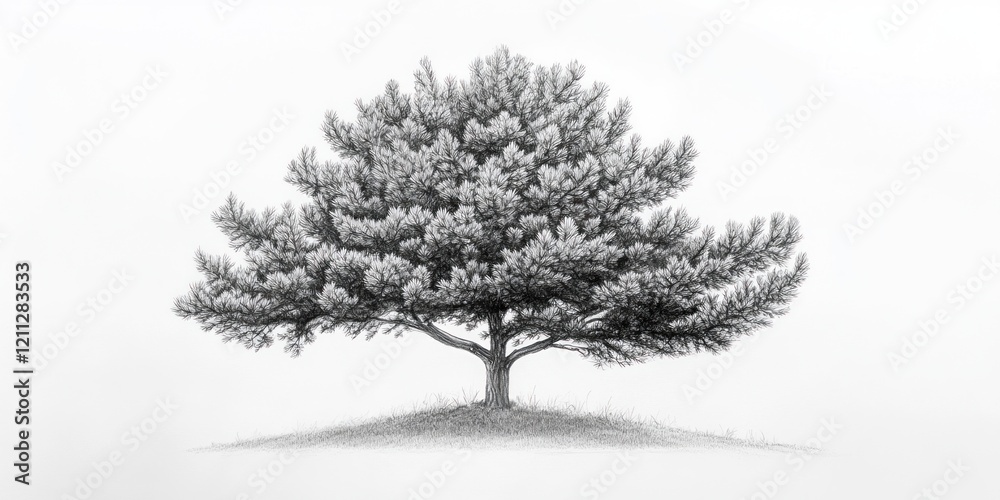 Fototapeta premium A detailed pencil sketch of a solitary pine tree