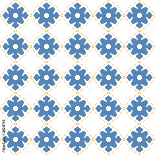 Mediterranean style seamless pattern. Arabian, levant, Turkish illustration with blue and orange color. for background, wallpaper, print, packaging and others.