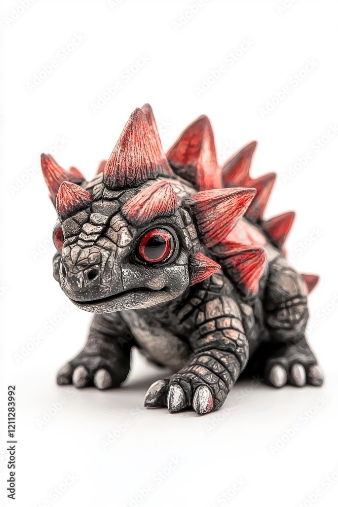 Fototapeta premium A baby Stegosaurus, isolate on white background, showcasing its adorable features and playful demeanor.