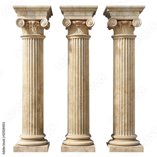 Elegant antique stone columns isolated on transparent background  
