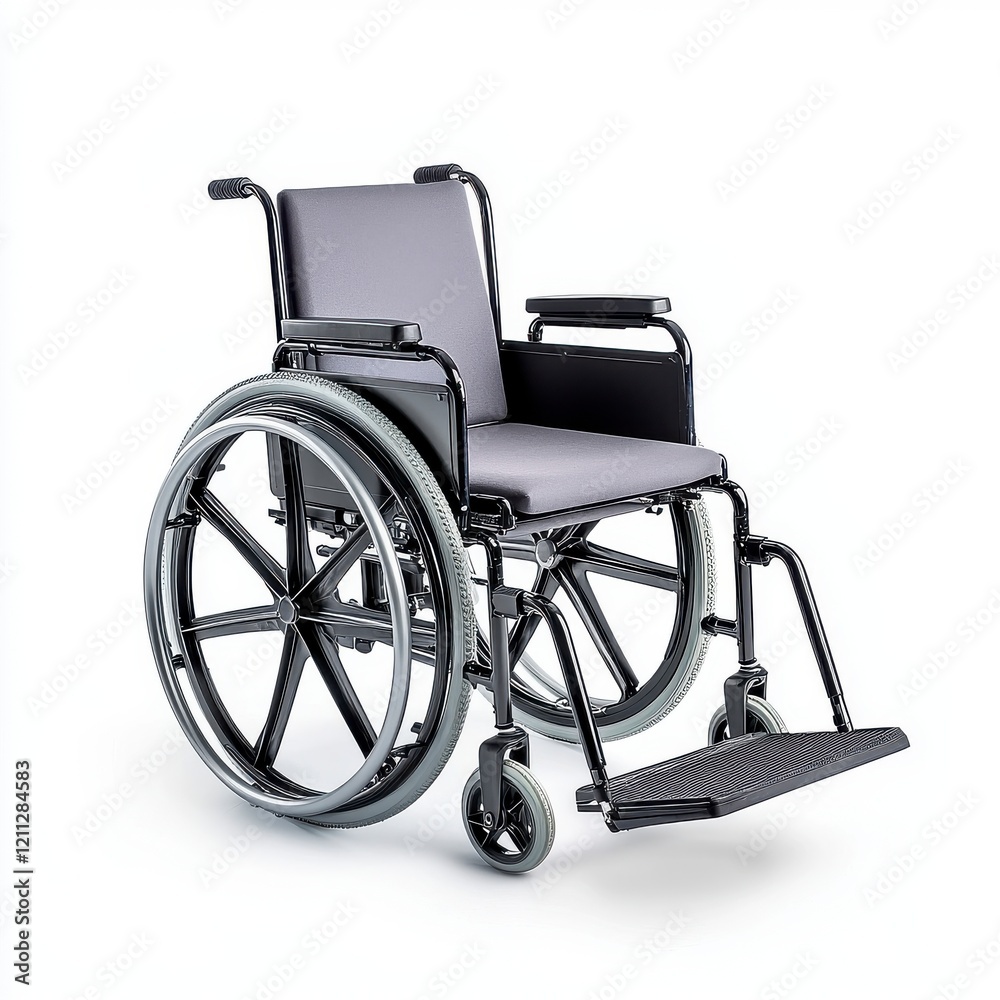 Fototapeta premium A sleek, modern wheelchair designed for comfort and mobility, featuring durable wheels and a sturdy frame.