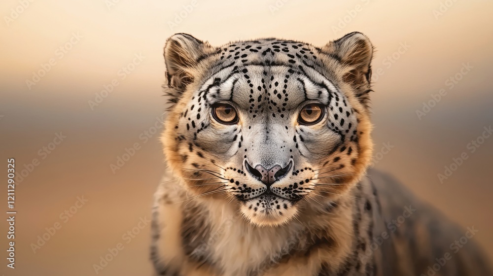 Obraz premium Majestic Snow Leopard Portrait at Sunset Wild Cat