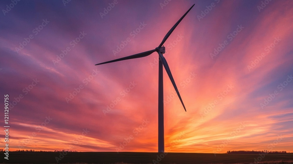 Wind Turbine Silhouette at Vibrant Sunset Sky Wind Turbine Silhouette at Vibrant Sunset Sky