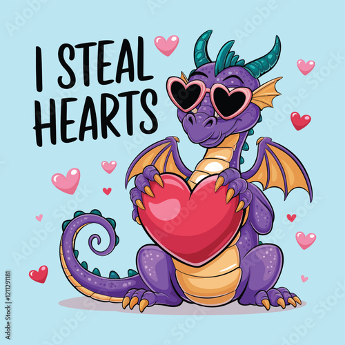 I steal Hearts, Happy Valentines Day, Valentines Day Graphics, T-Shirt Design, Print Template Design, Mug Design, Pod Design, dragon valentine, love shape