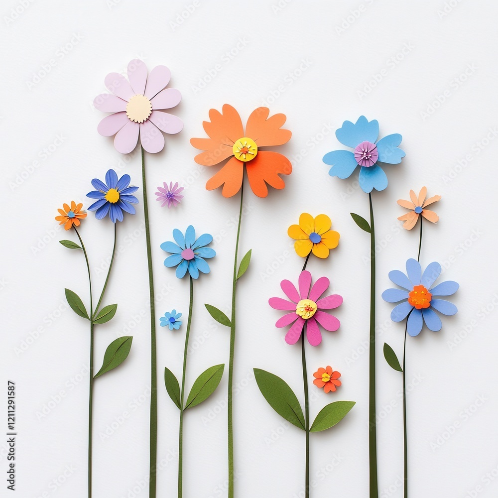 Obraz premium Paper flowers spring arrangement white background craft